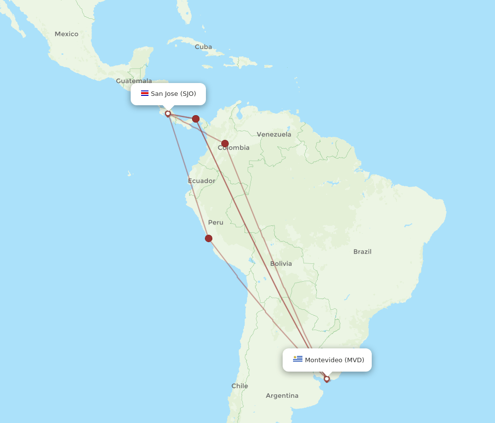 SJO-MVD flight routes