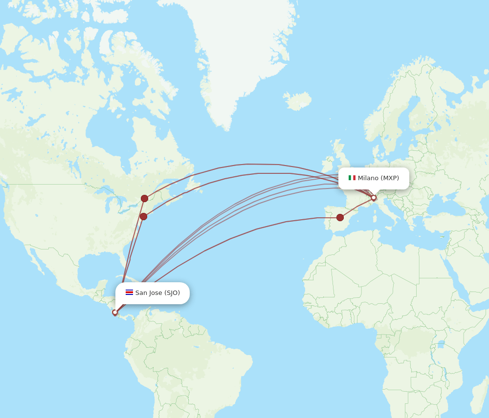 SJO-MXP flight routes