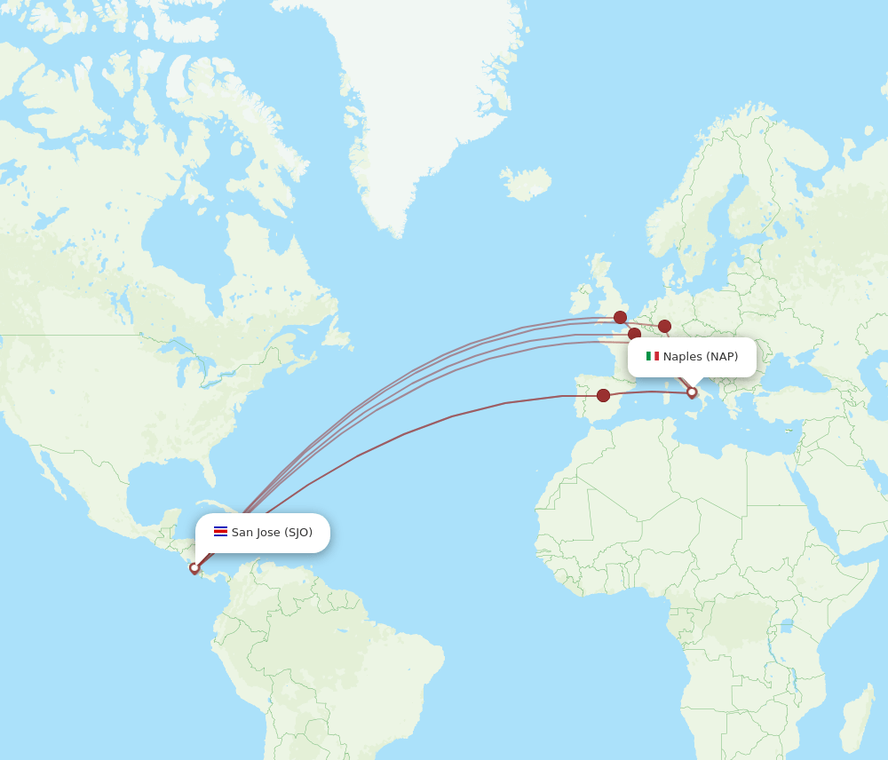 SJO to NAP flights and routes map
