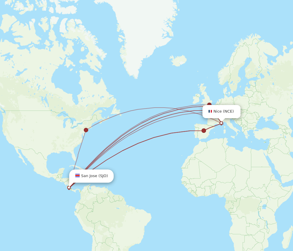 SJO-NCE flight routes