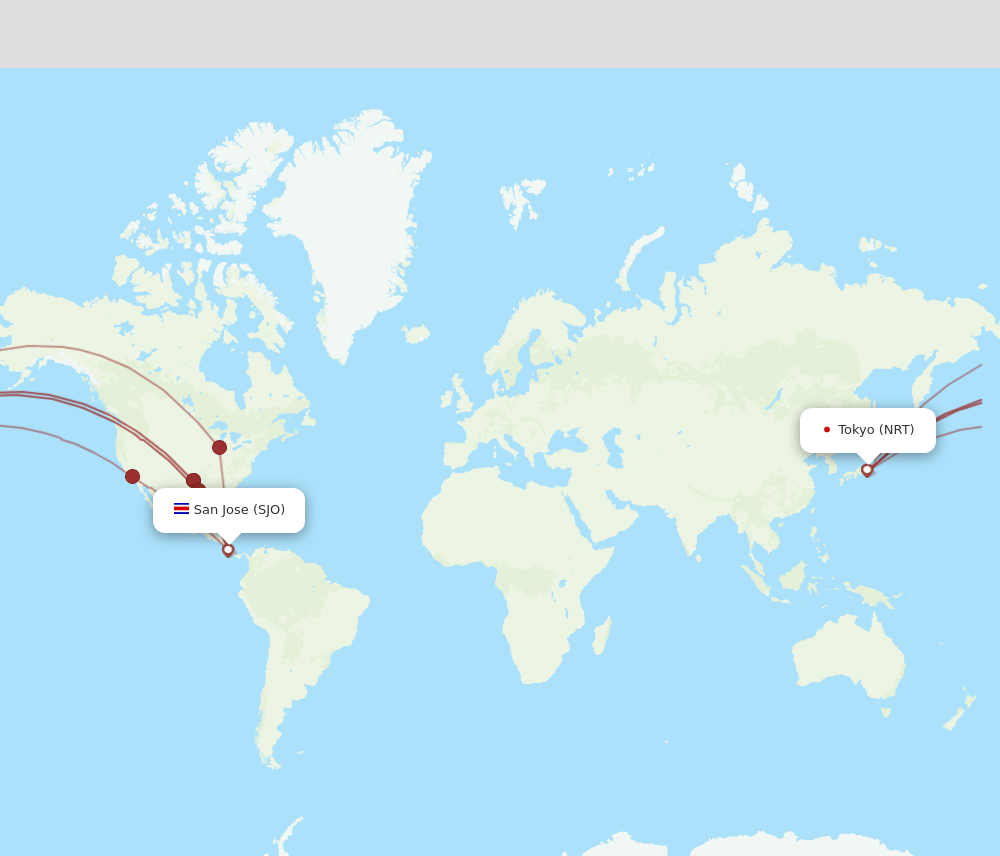 SJO-NRT flight routes