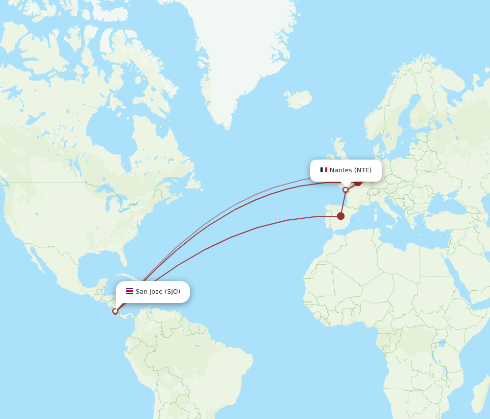SJO-NTE flight routes