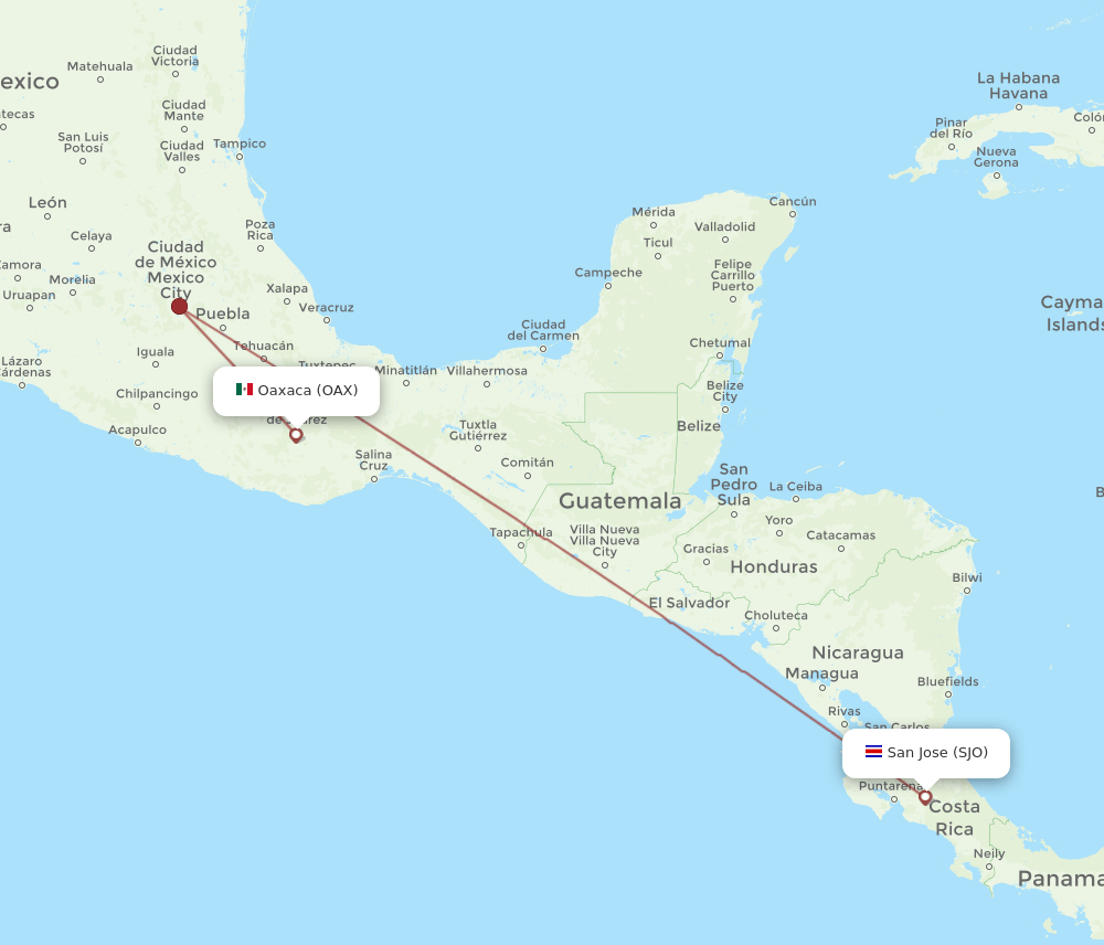 SJO-OAX flight routes