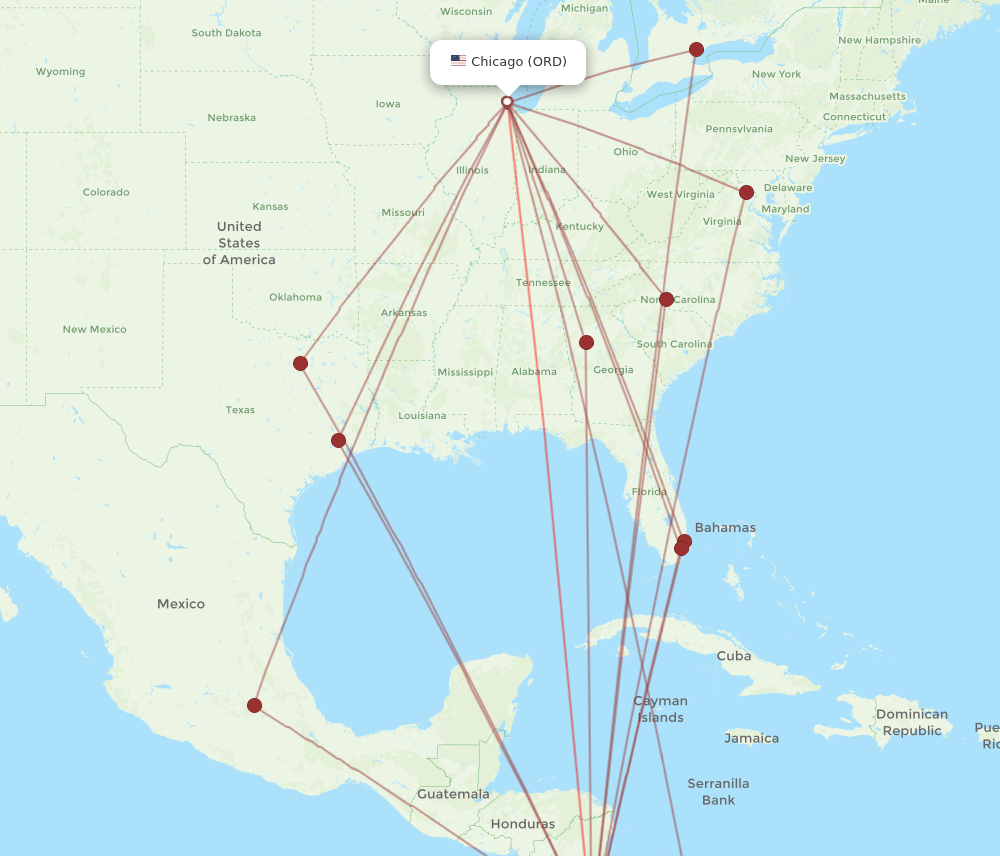 SJO-ORD flight routes
