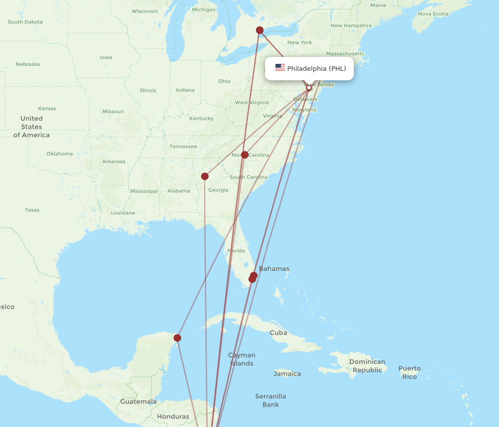 SJO-PHL flight routes