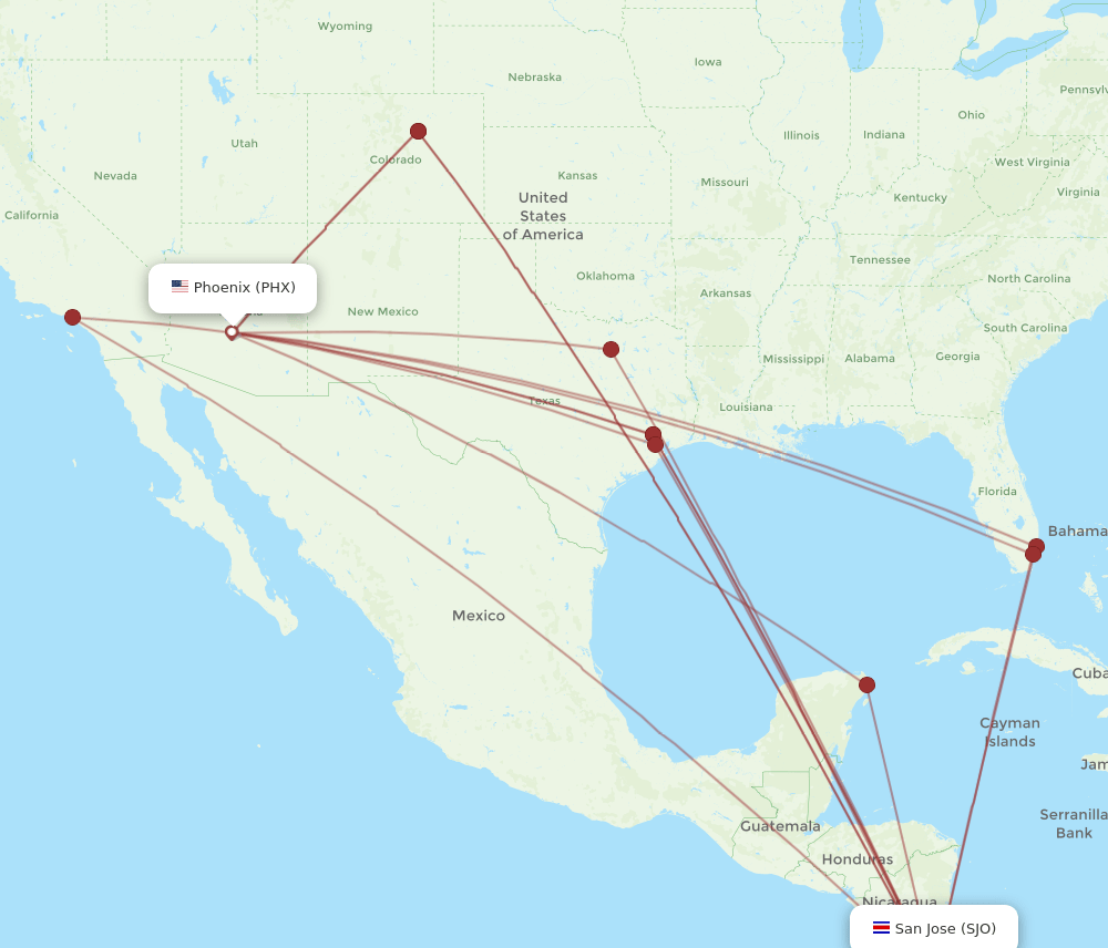 SJO-PHX flight routes