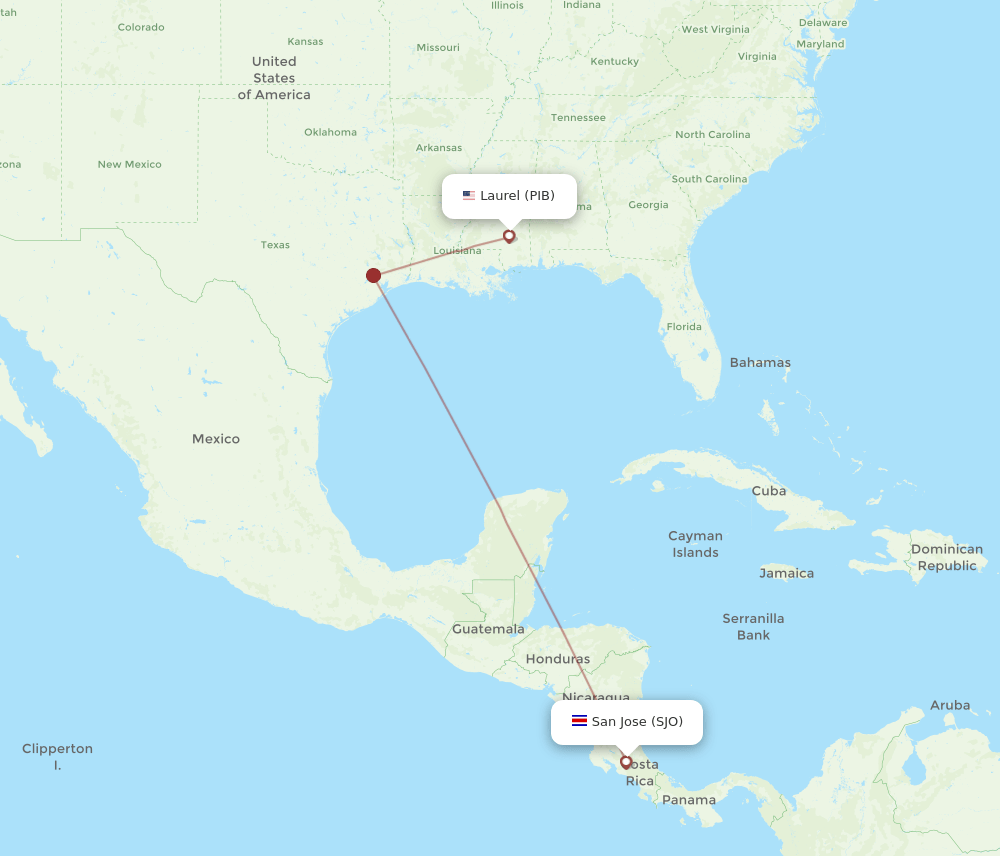 SJO-PIB flight routes