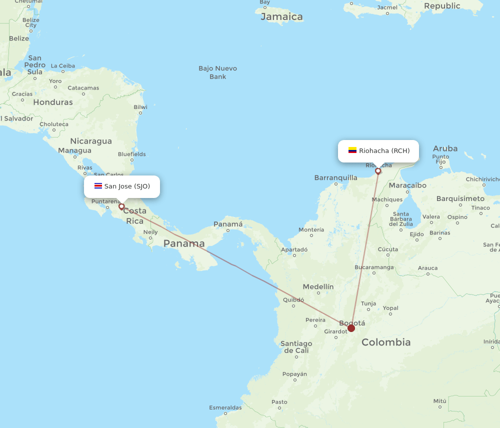 SJO-RCH flight routes