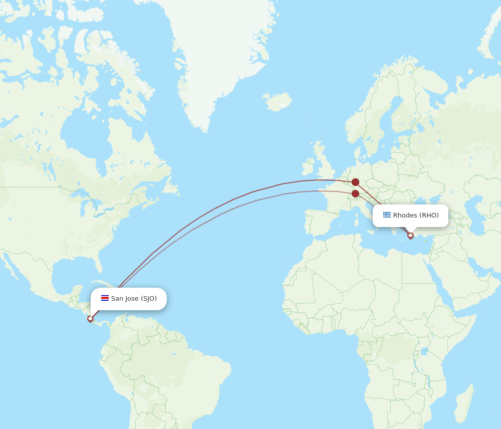 SJO-RHO flight routes