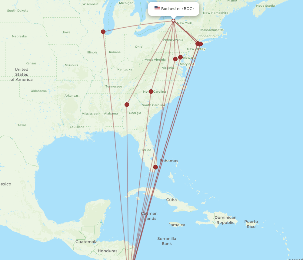 SJO-ROC flight routes