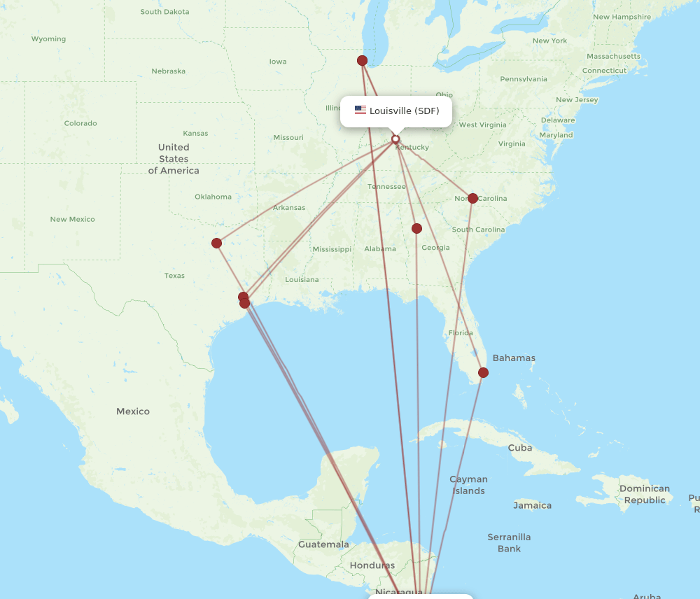SJO-SDF flight routes