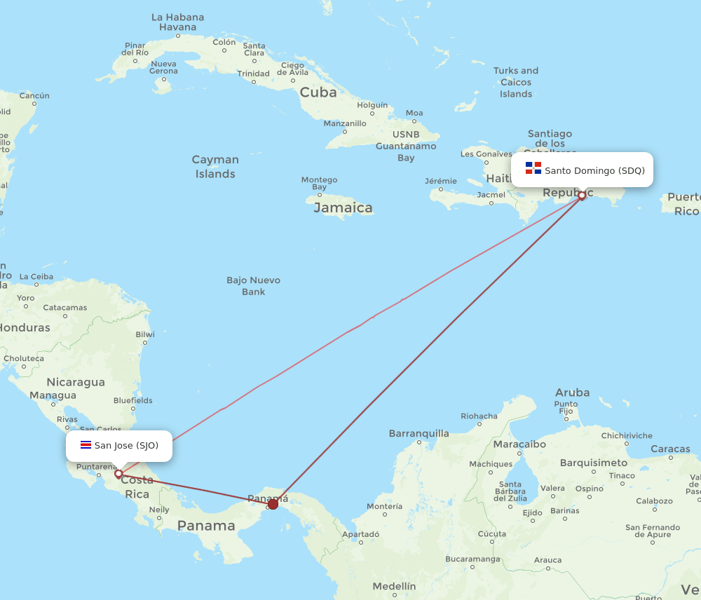 SJO-SDQ flight routes