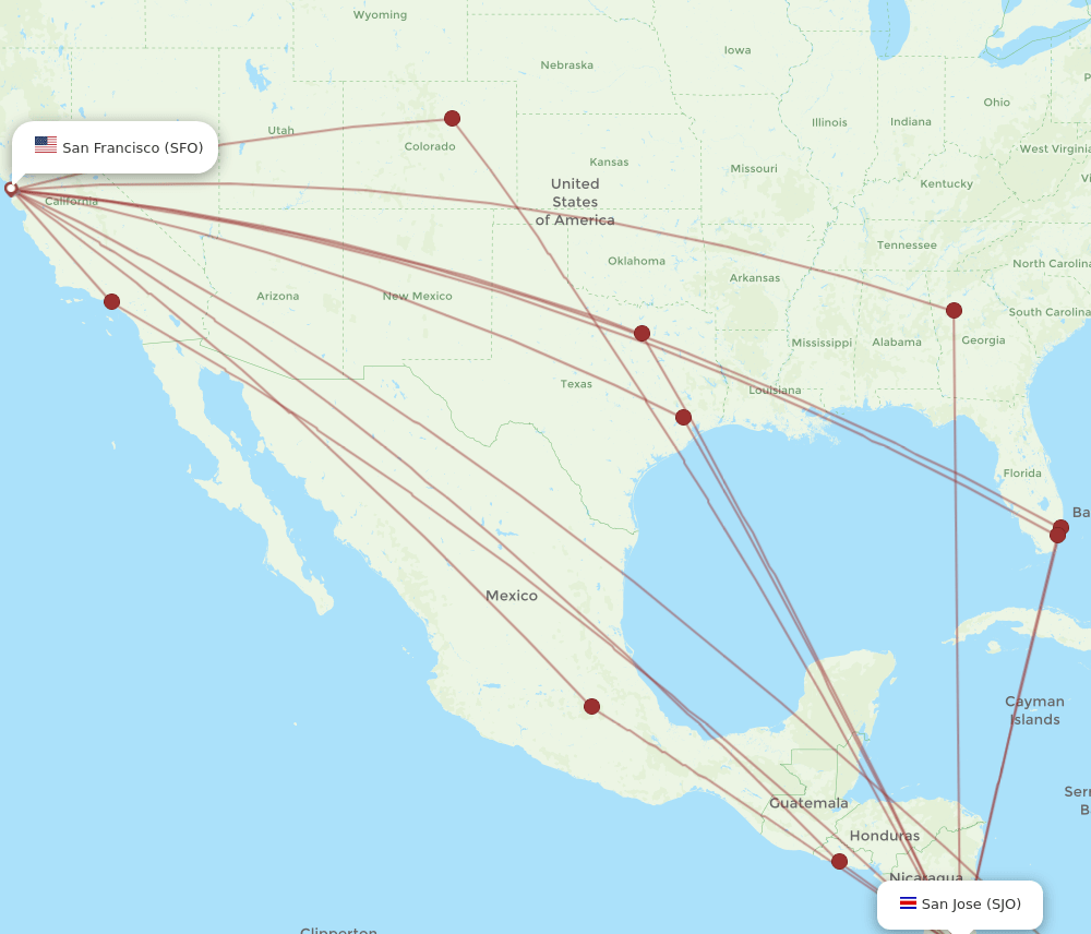 SJO-SFO flight routes