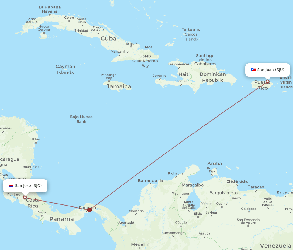 SJO-SJU flight routes