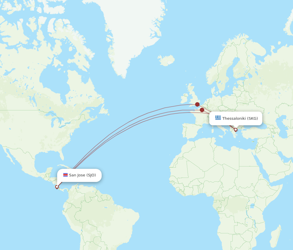 SJO-SKG flight routes