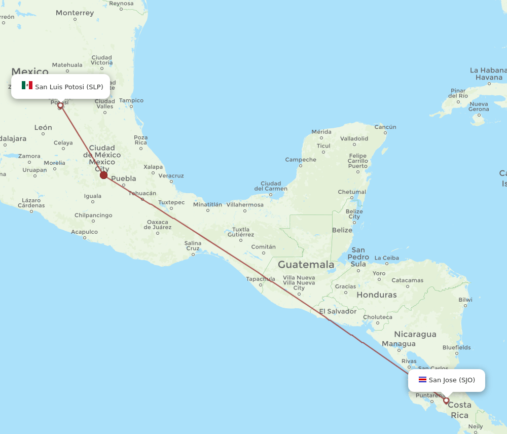 SJO-SLP flight routes