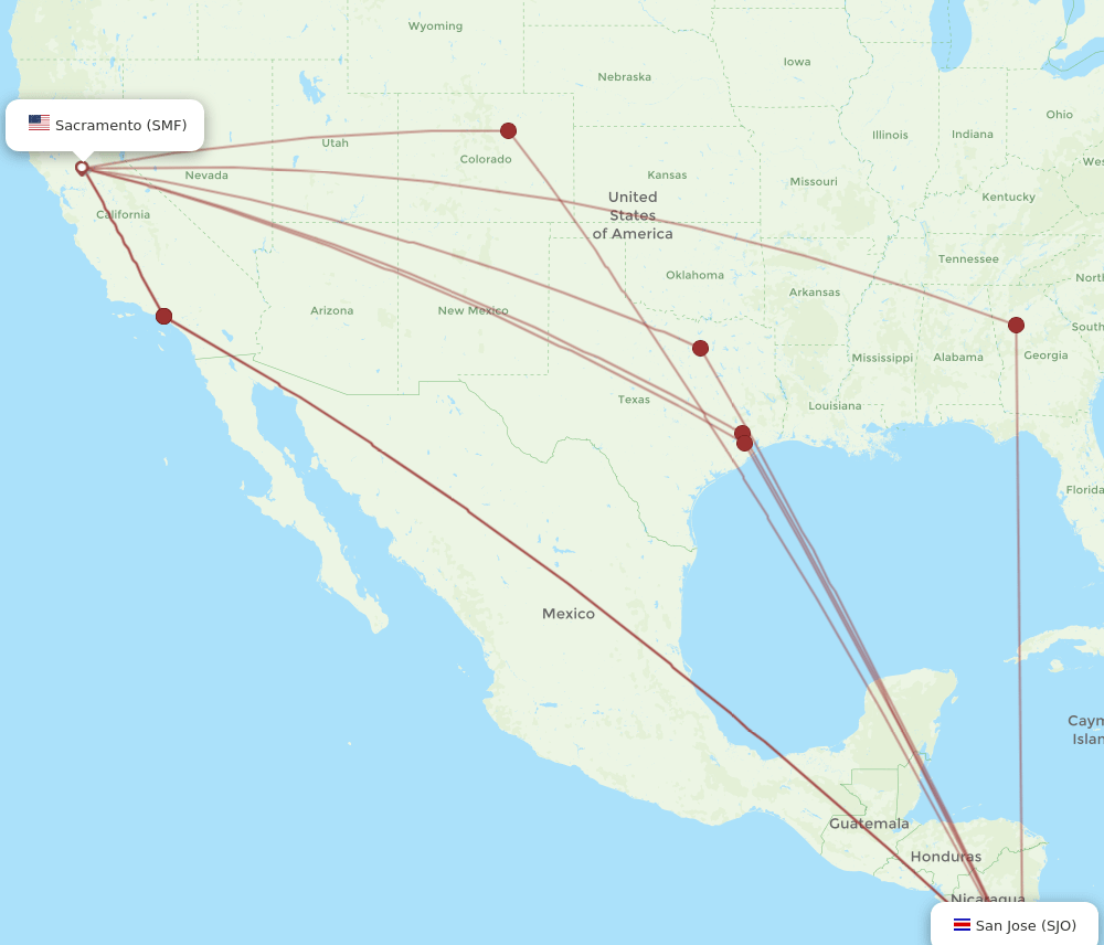 SJO-SMF flight routes