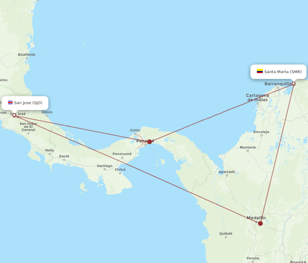 SJO to SMR flights and routes map