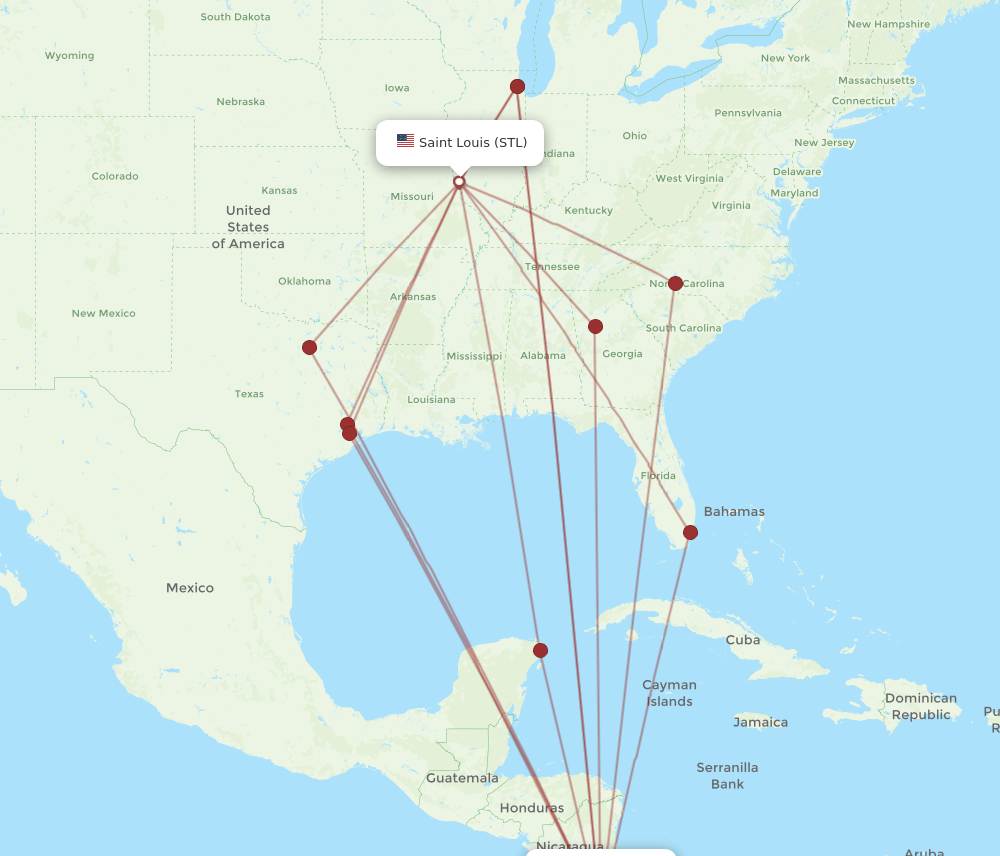SJO-STL flight routes