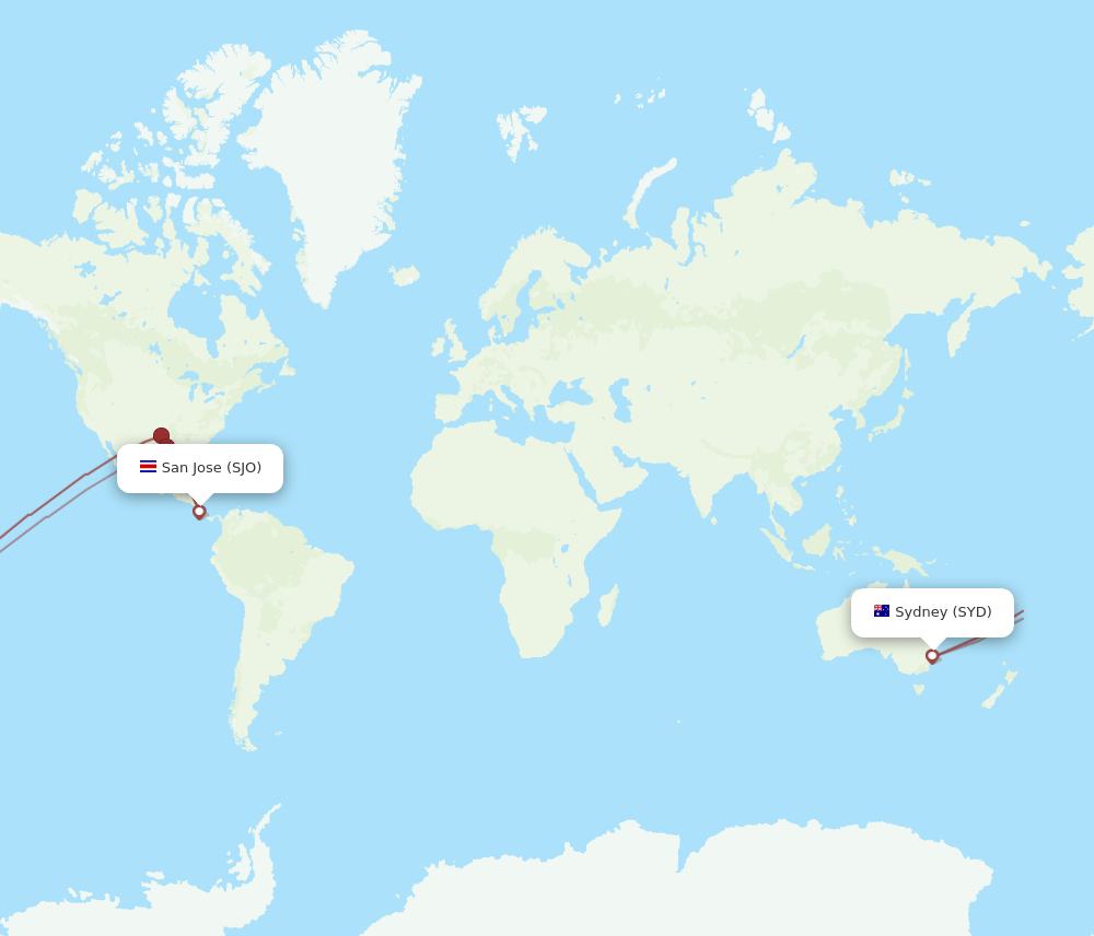 SJO-SYD flight routes