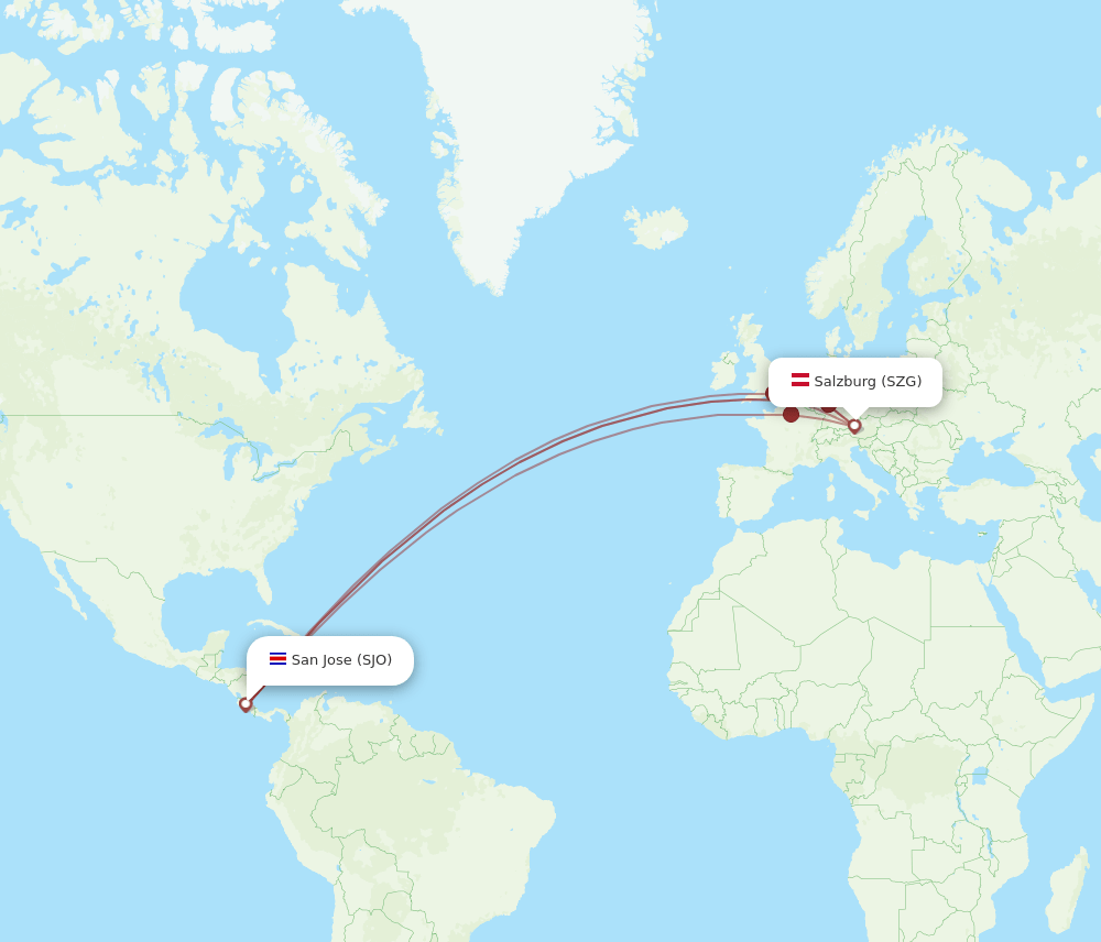 SJO-SZG flight routes