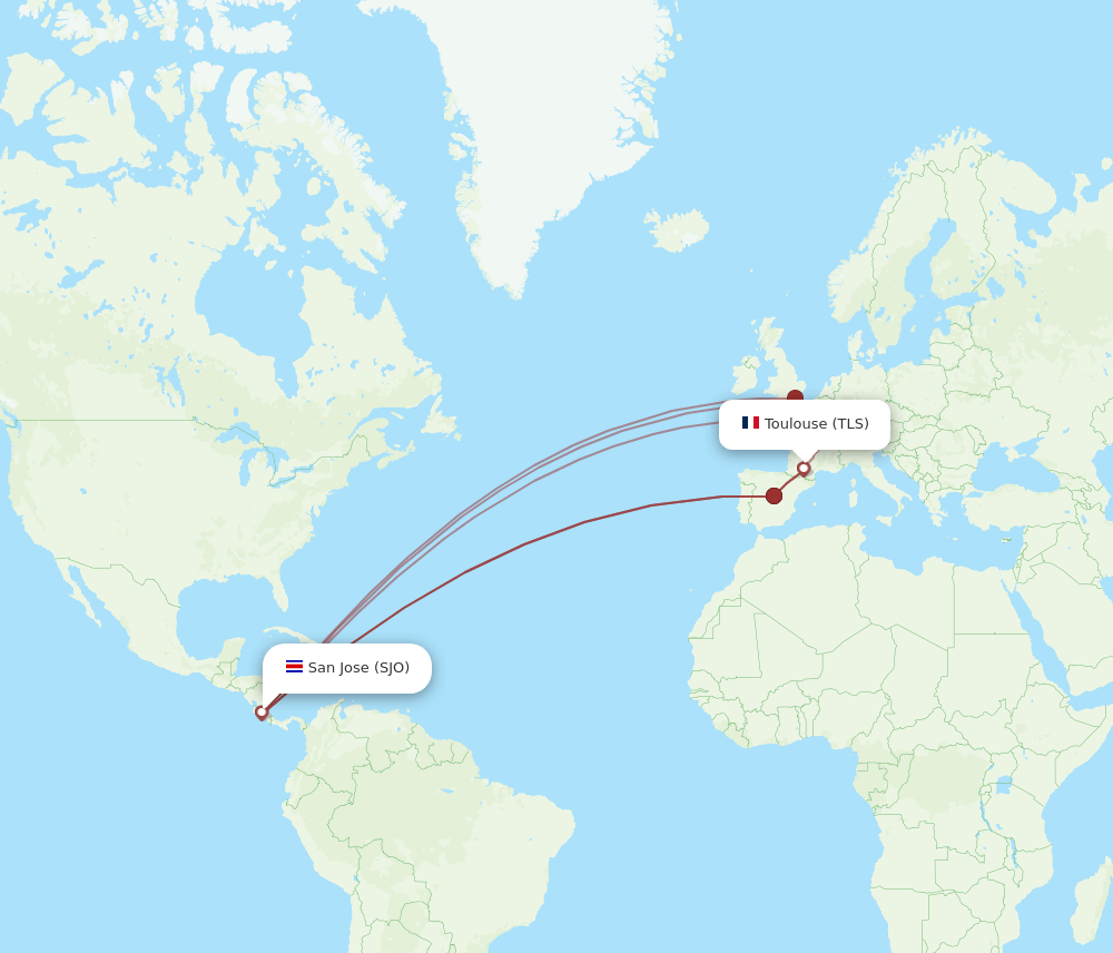 SJO-TLS flight routes