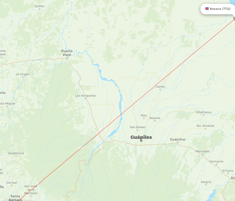 San Jose - Tortuquero route map and flight paths