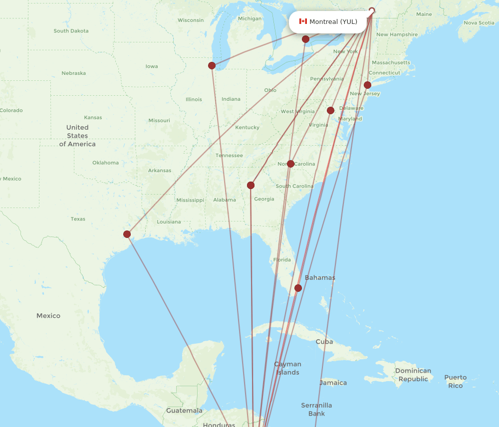Montreal - San Jose route map and flight paths