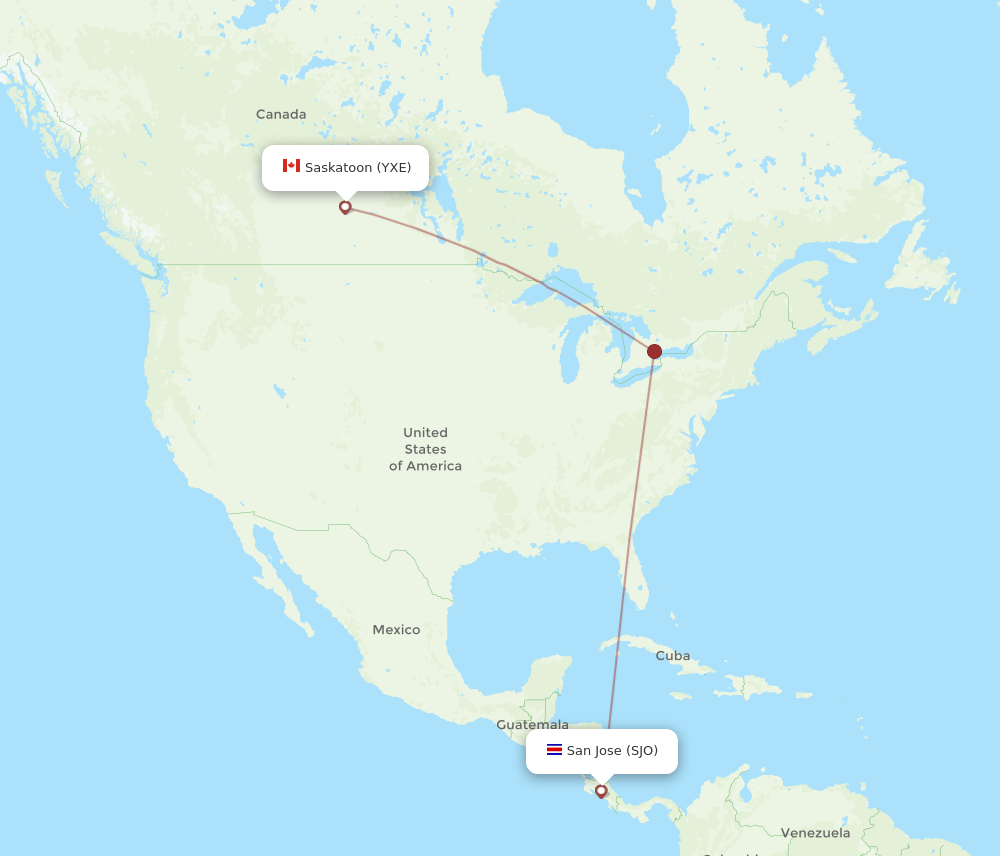 SJO-YXE flight routes