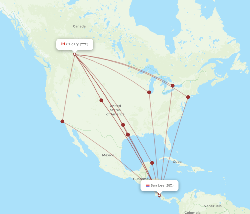 SJO-YYC flight routes