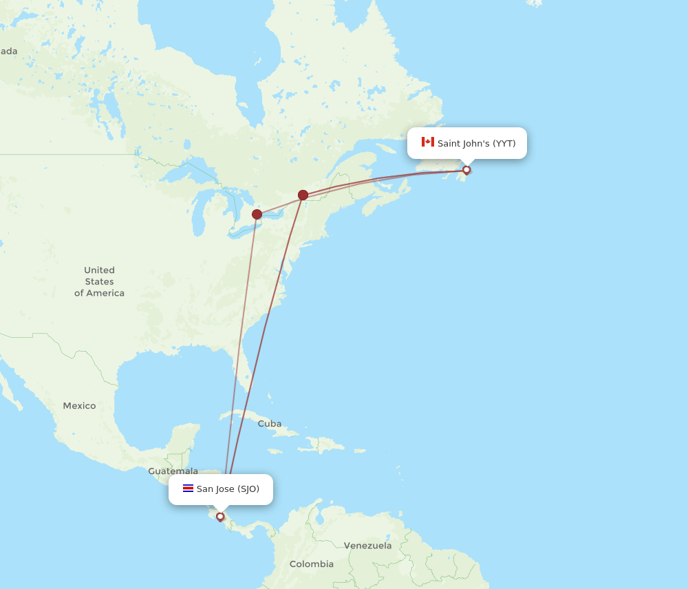 SJO-YYT flight routes