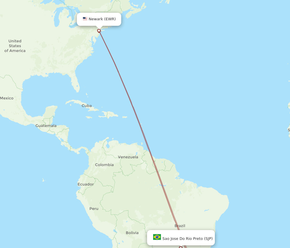 New York - Sao Jose Do Rio Preto route map and flight paths