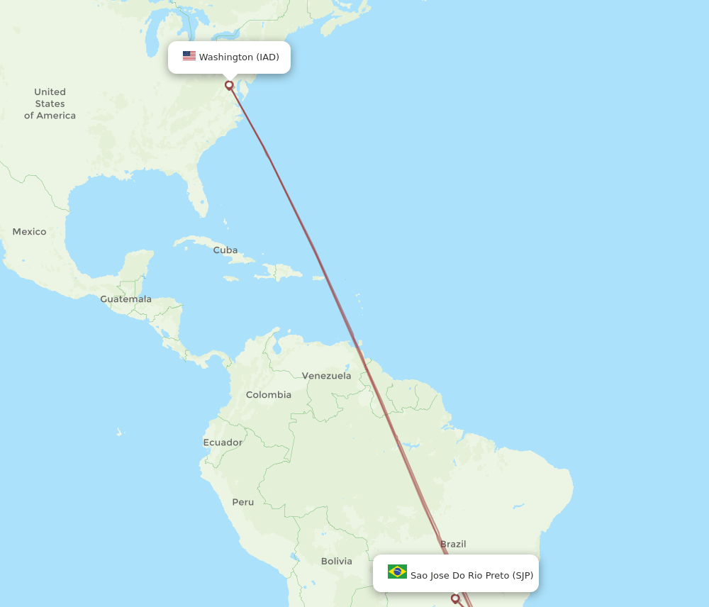 Dulles - Sao Jose Do Rio Preto route map and flight paths