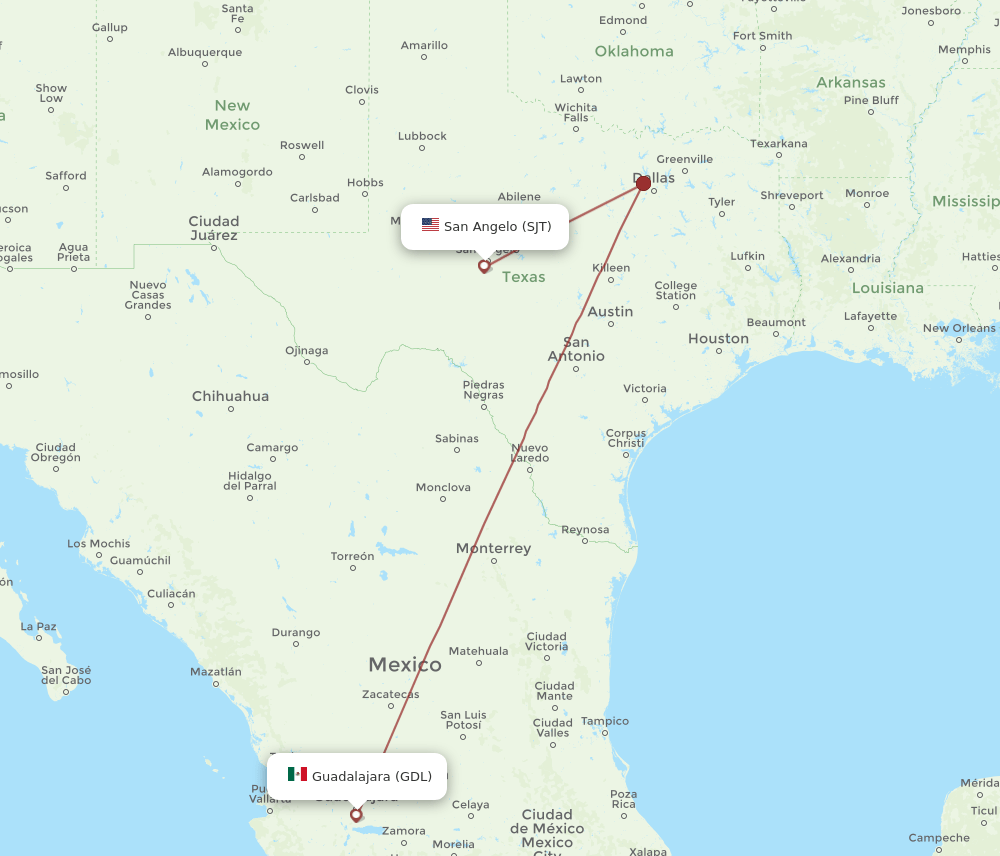 SJT-GDL flight routes