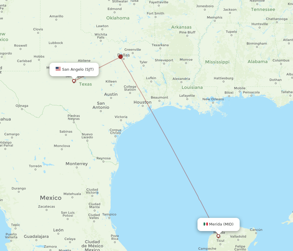 SJT to MID flights and routes map