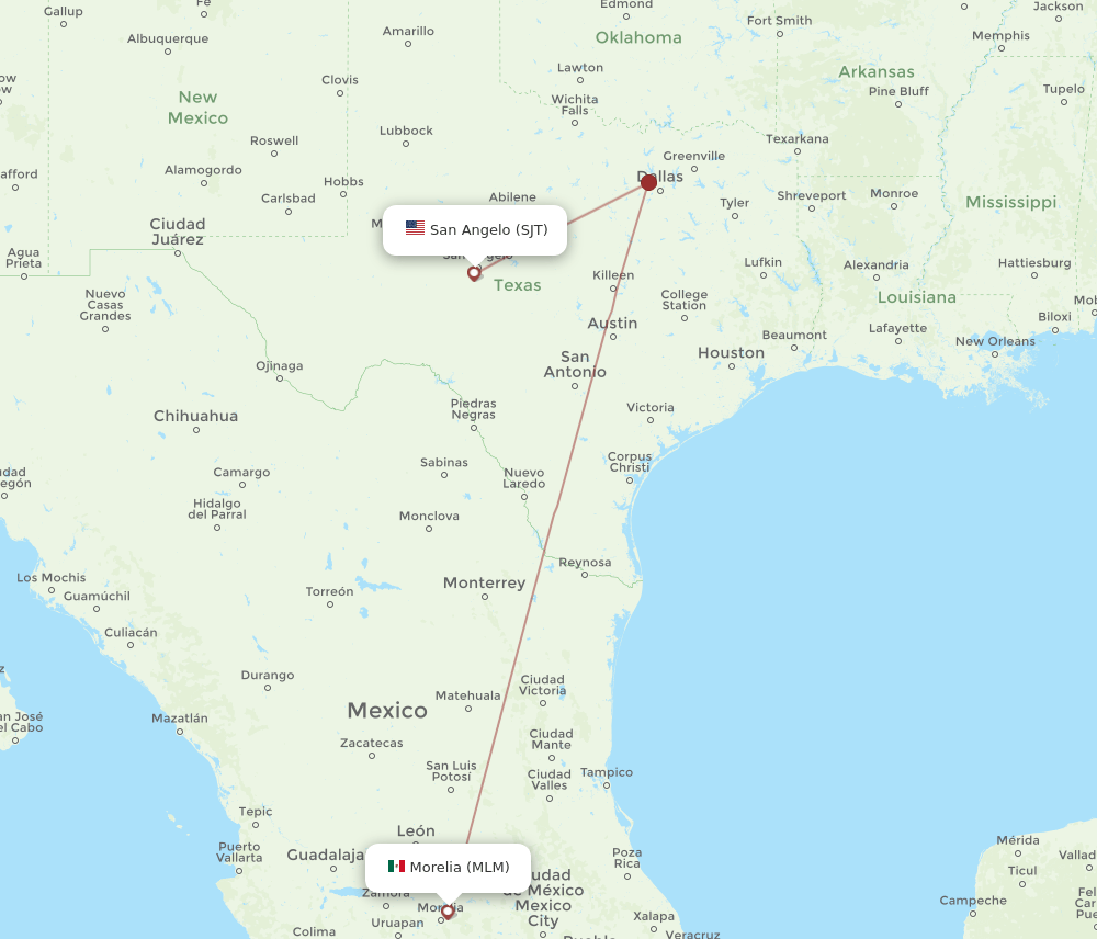 SJT to MLM flights and routes map