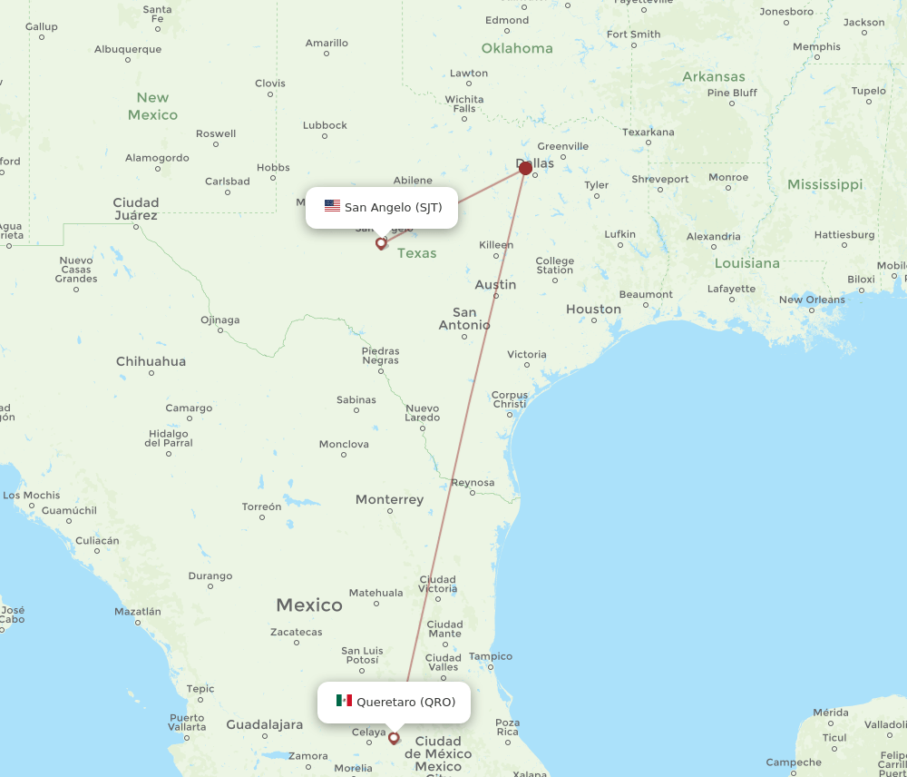 SJT to QRO flights and routes map