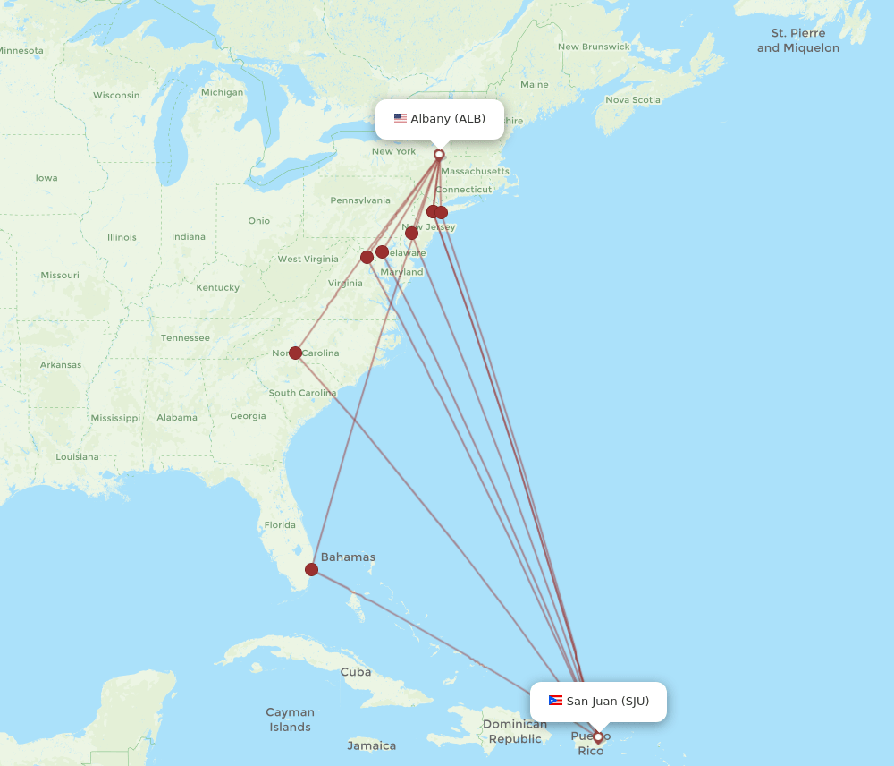 SJU-ALB flight routes