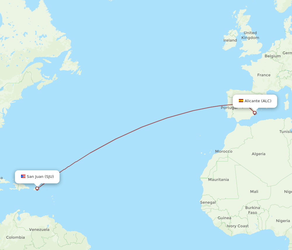 SJU-ALC flight routes