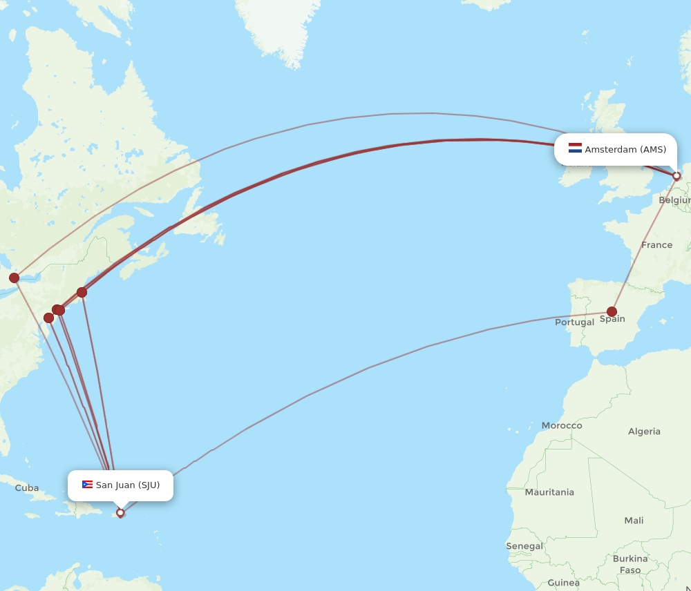 SJU-AMS flight routes