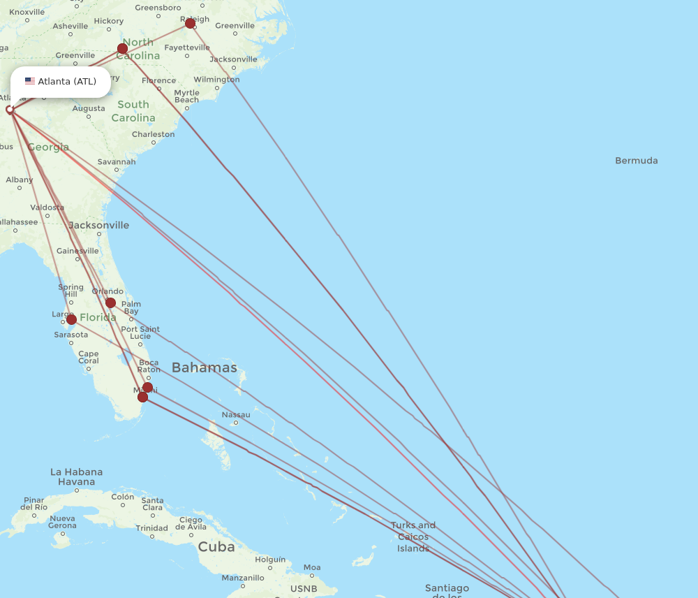 SJU to ATL flights and routes map