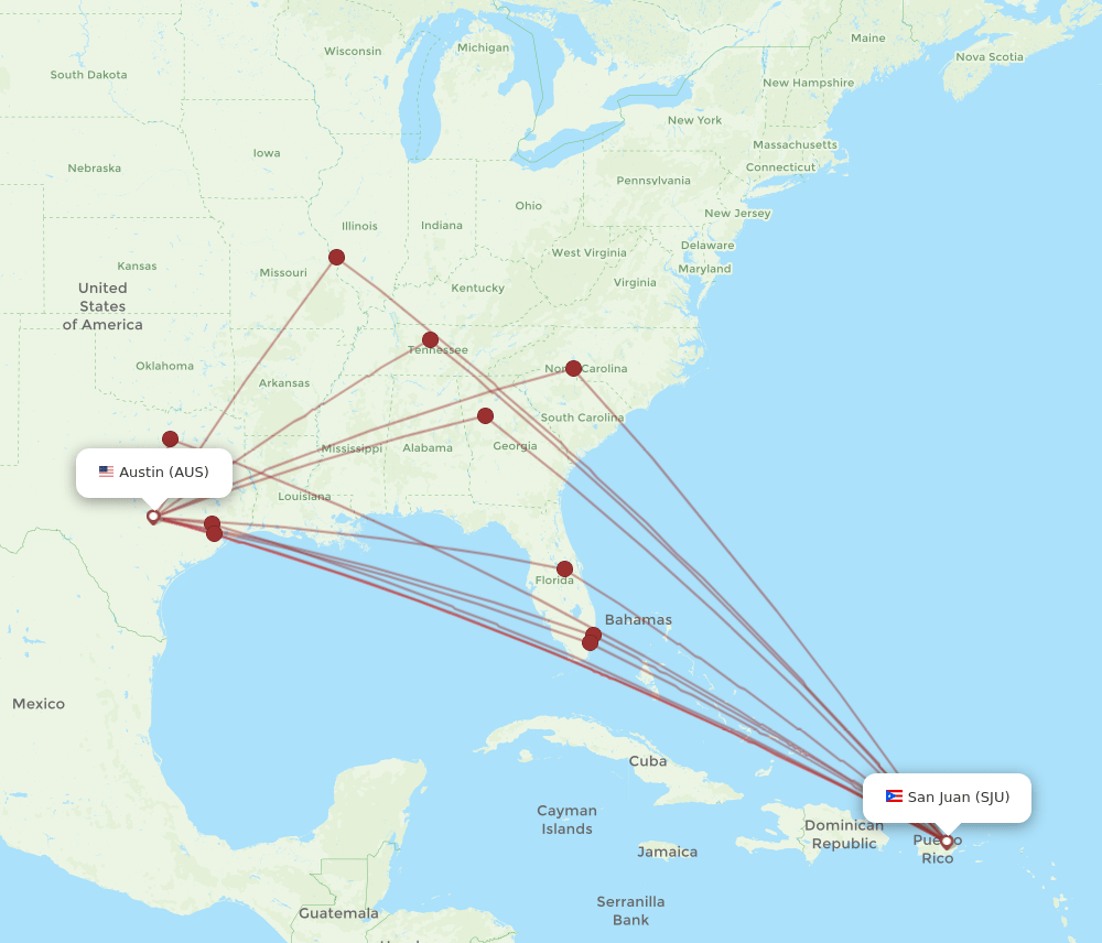 SJU-AUS flight routes