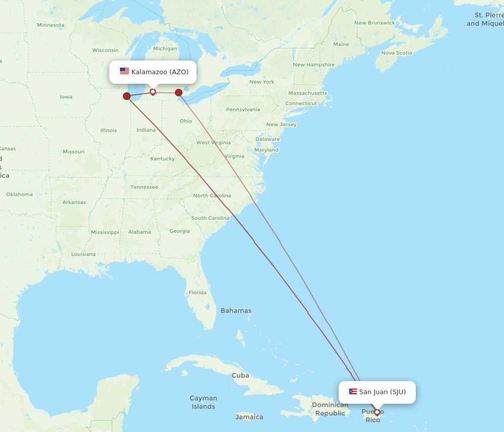 SJU-AZO flight routes
