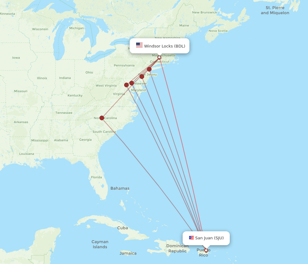 SJU-BDL flight routes