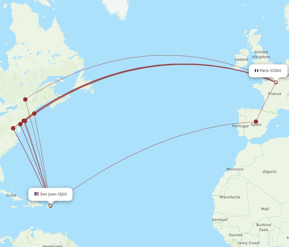 SJU-CDG flight routes