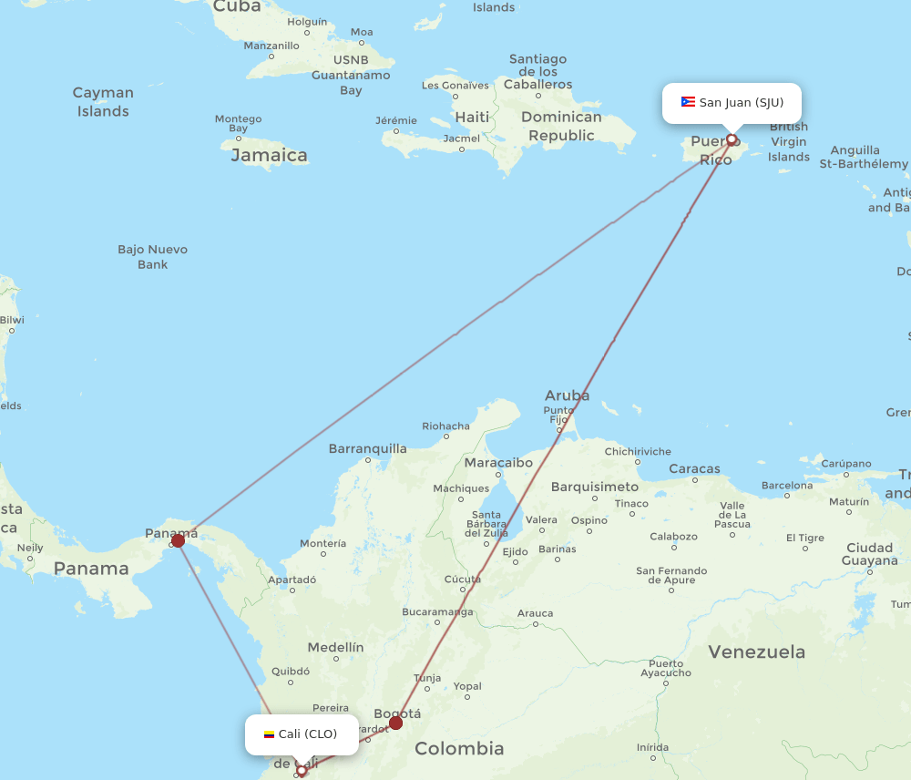 SJU-CLO flight routes