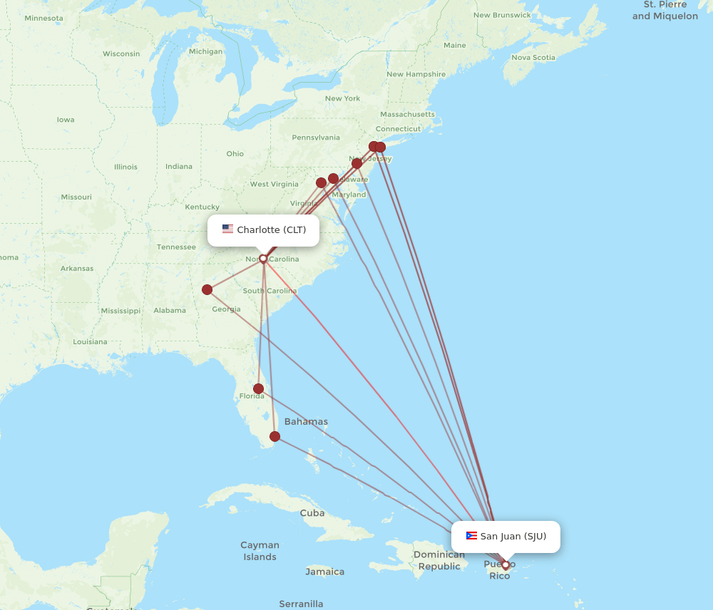 SJU-CLT flight routes