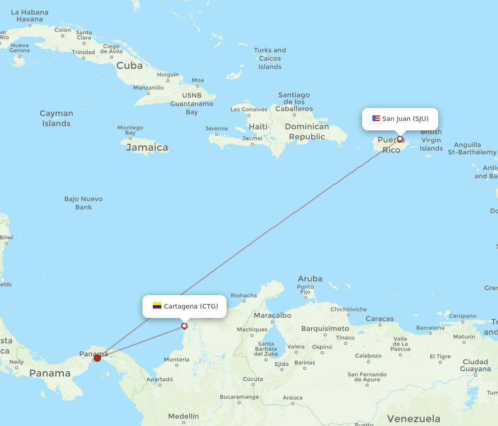SJU to CTG flights and routes map