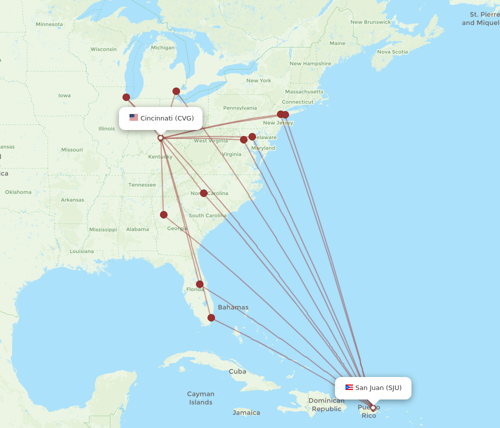 SJU-CVG flight routes