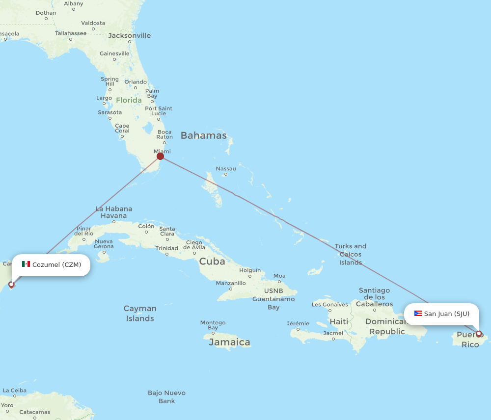 SJU-CZM flight routes